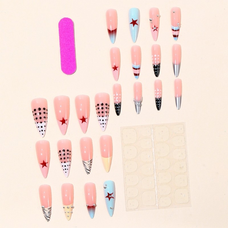 Mixed Pattern Press-On Nail Set 24 Pieces for Daily Party Wear Artificial Nail