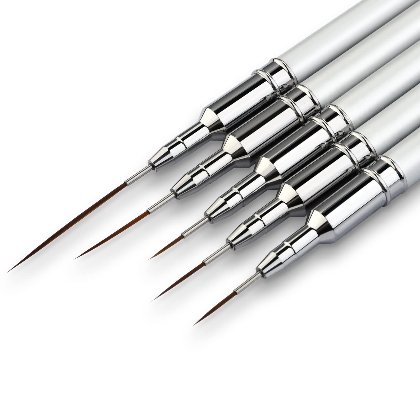 5PC Nail Art Brush Set – Long Liner, UV Gel Polish, Metal Handle, Sizes 7-25mm