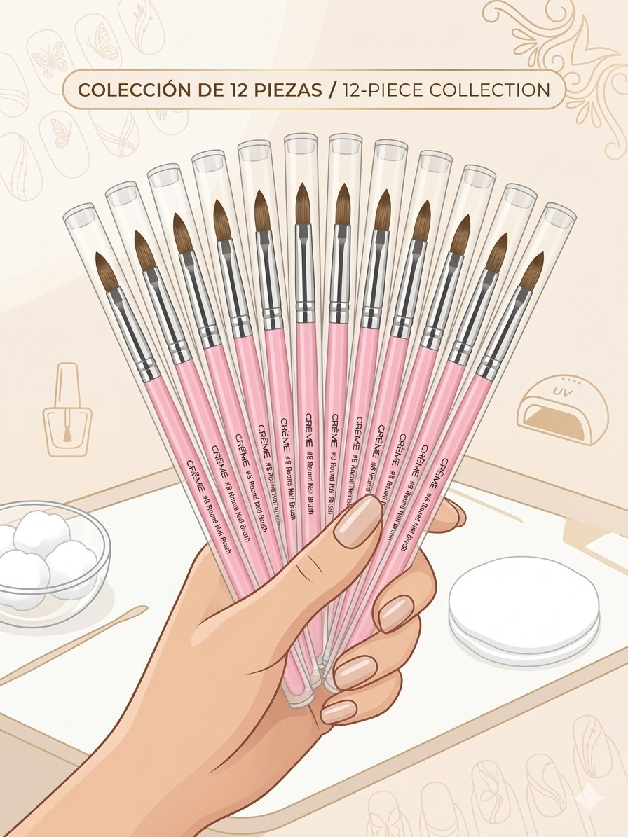 12 Piece Set CREME #8 ROUND NAIL BRUSH