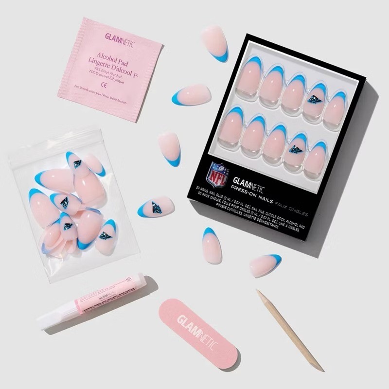 Carolina Panthers Press-On Nails: Almond Shape, Gloss Finish, 30 Pieces