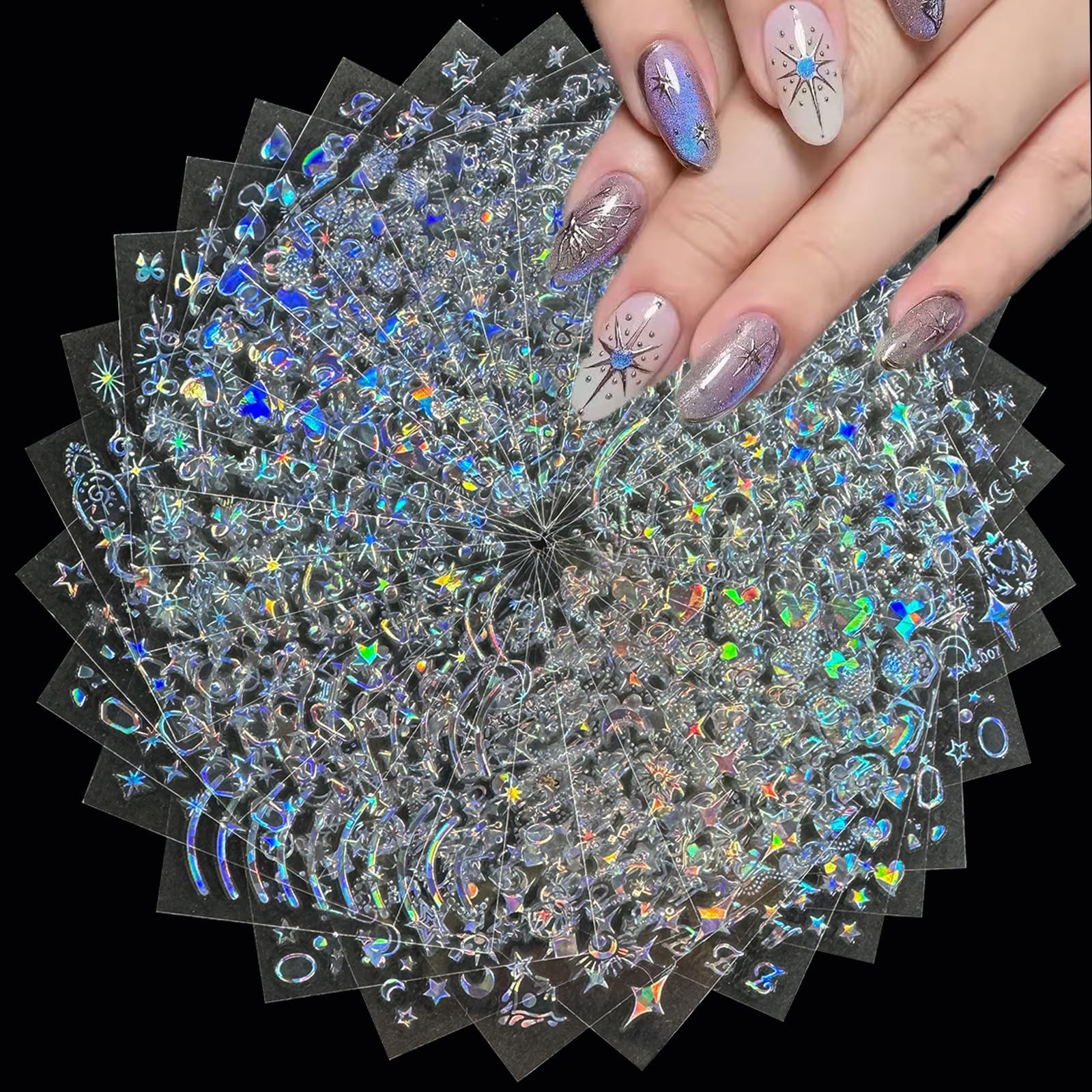 30 Sheets Star Nail Art Stickers Aurora Star Line 3D Adhesive Nail Stickers f…