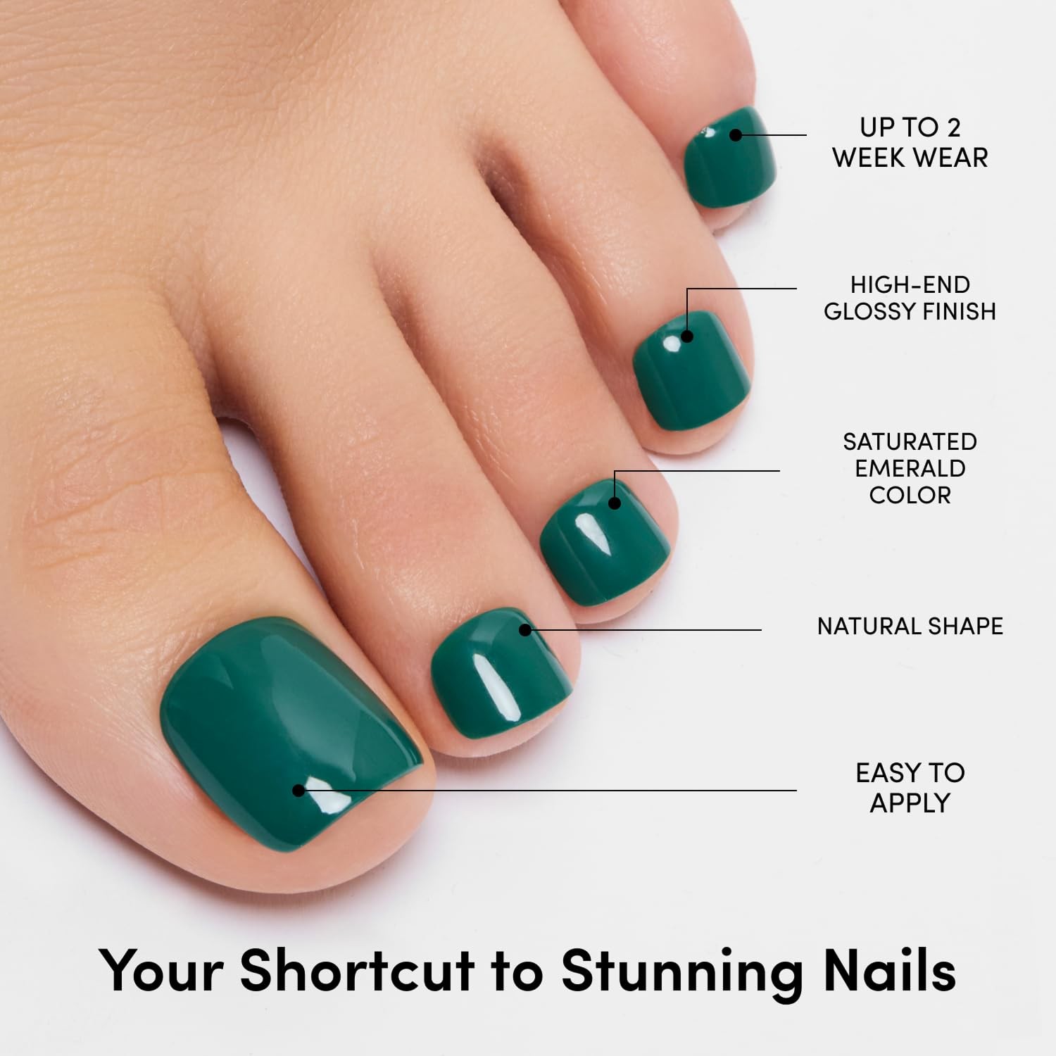 Press On Toenails Natural Fake Nails | Saturated Emerald Glossy Press On Toe…