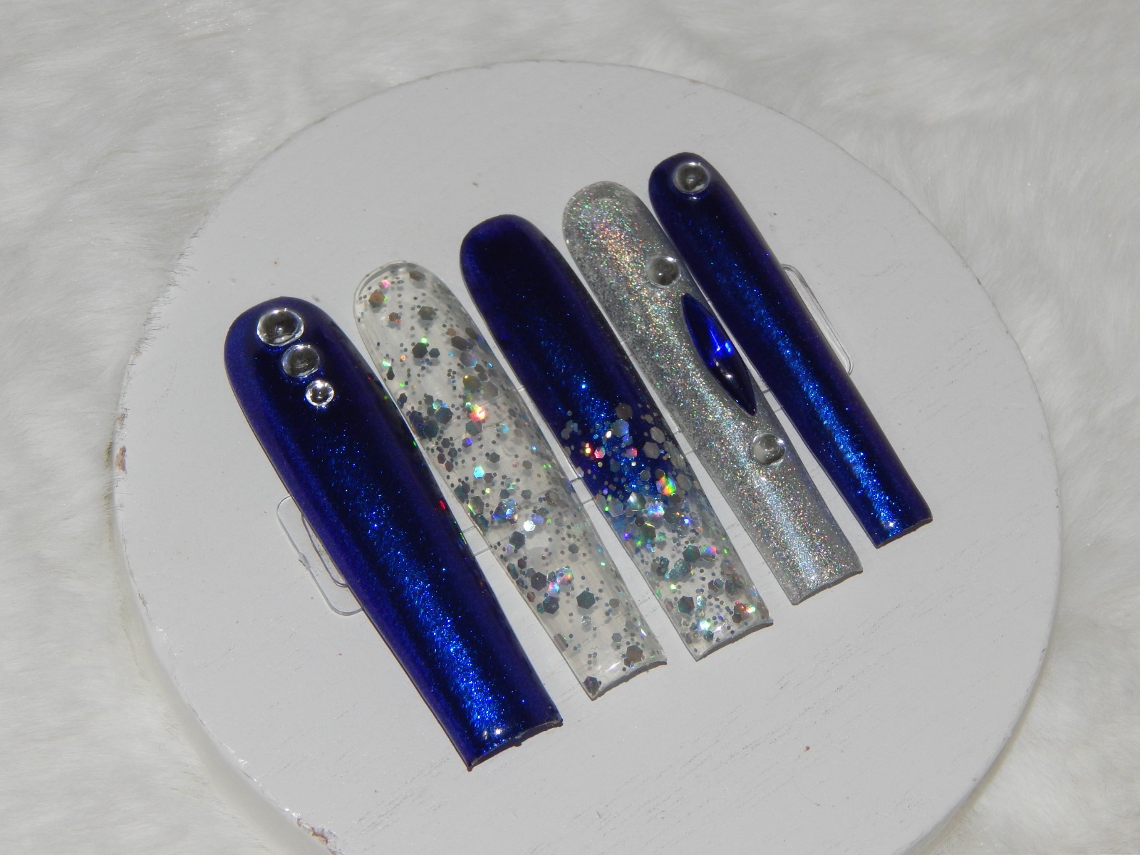 Luxury Handmade Press-On Nails I Reusable I Midnight Blues I Square Shape l 3XL
