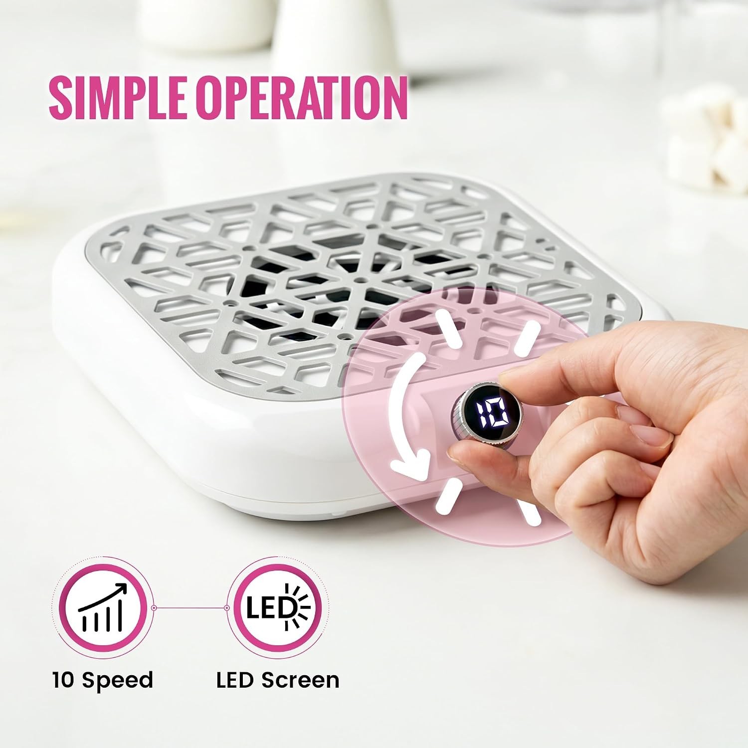 White Acrylic Nail Dust Collector with Digital Control & Whisper-Quiet Operation