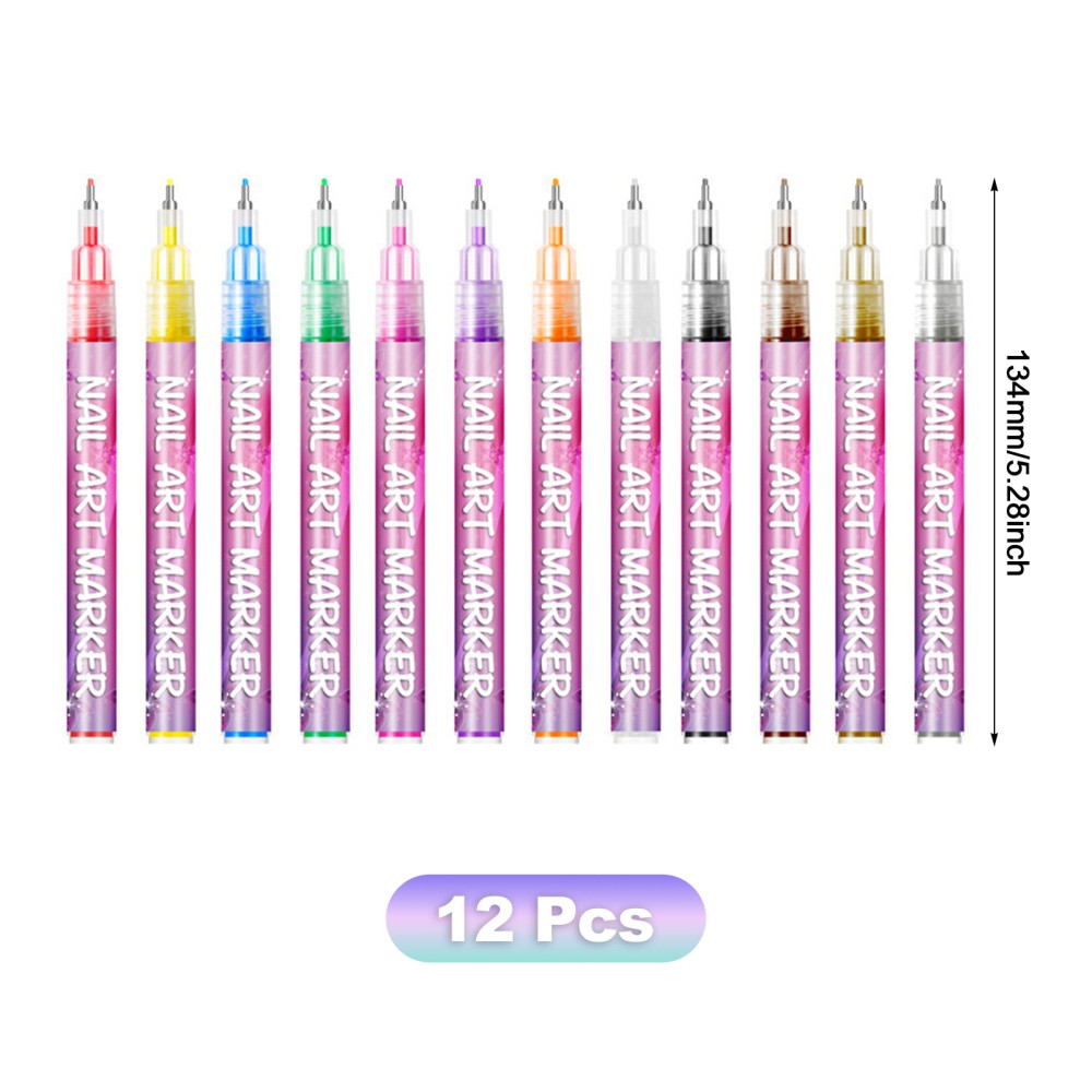 12Pcs Nail Art Pen Marker Set 0.5mm Extra Fine Tip Graffiti Drawing Embellishing