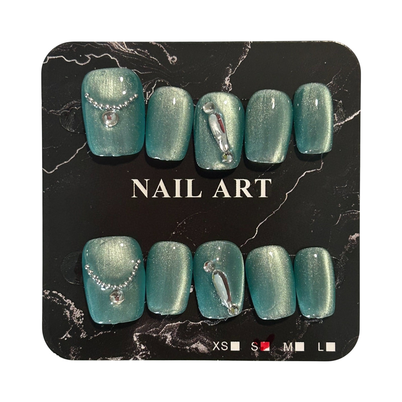 Light Blue Green Short Square Press On Nails – Size Small