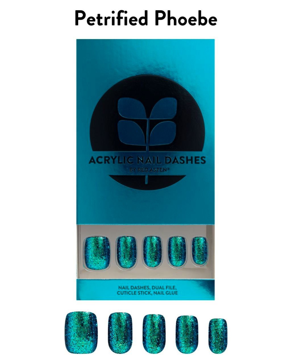 Red Aspen Press On Nails-Petrified Phoebe -ACRYLIC -Short -Squoval-Blue-Glitter