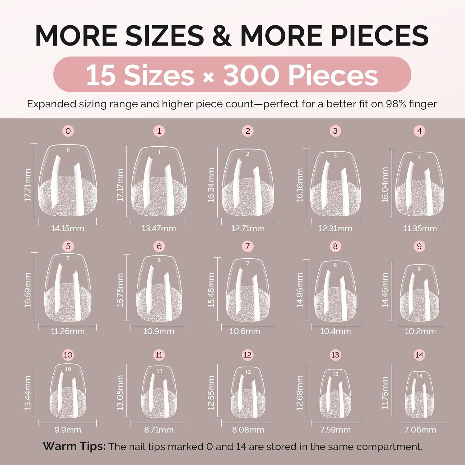 Extra Short Ballerina X Nail Tips – 300Pcs 15 Sizes Clear Acrylic, Half Matte Fu