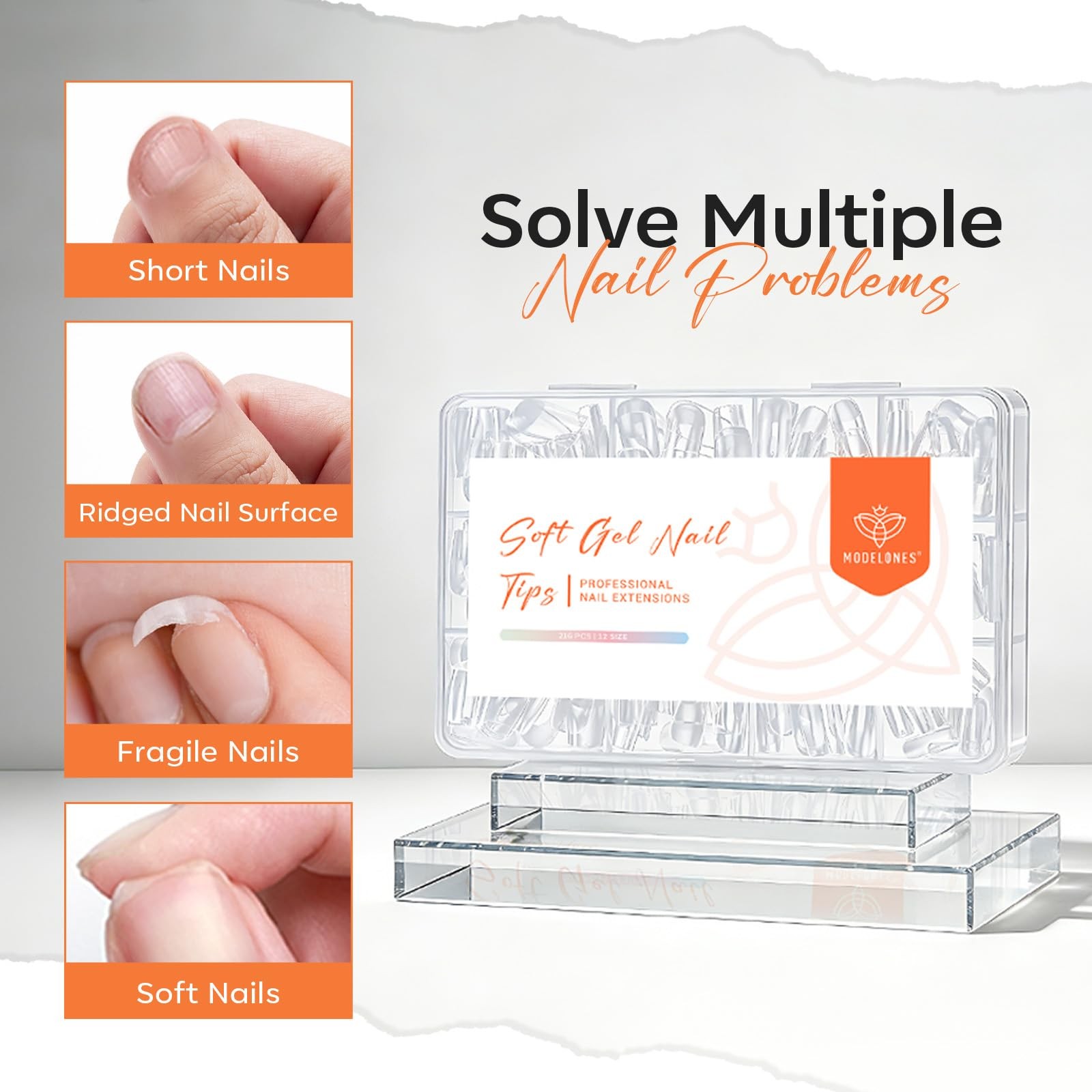 Modelones Almond Nail Tips Short Clear Soft Fake Press On Nails Tip
