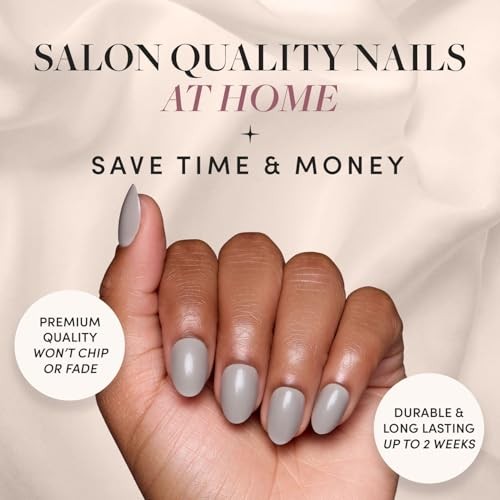 Press On Nails – | Opaque Light Gray Short Oval Fake Nails, Salon Pure Gray