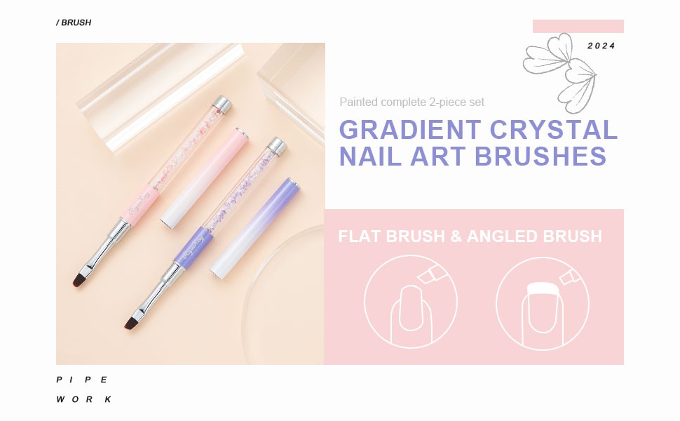 2PCS Nail Art Clean Up Brushes – Flat/Angled Nail Brushes for Cleaning Polish