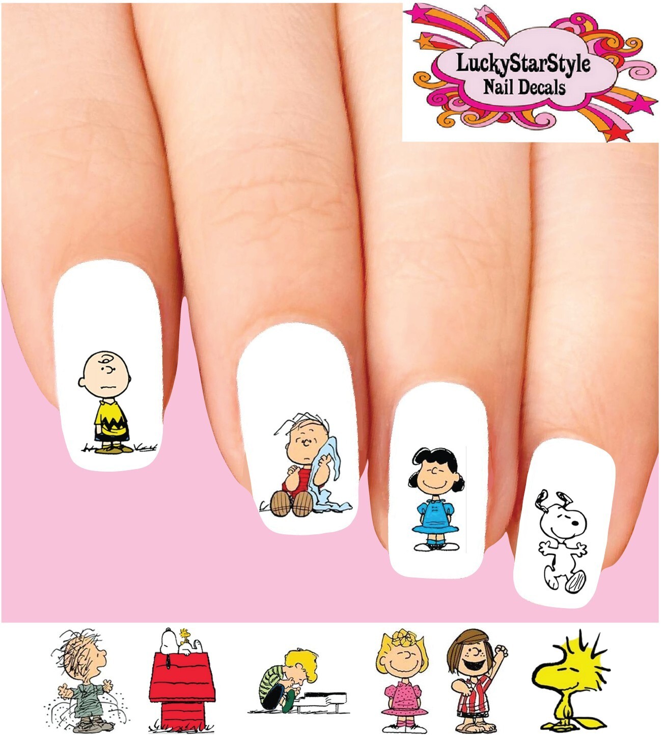 Waterslide Nail Decals Set of 20 – Charlie Brown Snoopy Woodstock Linus Assorted