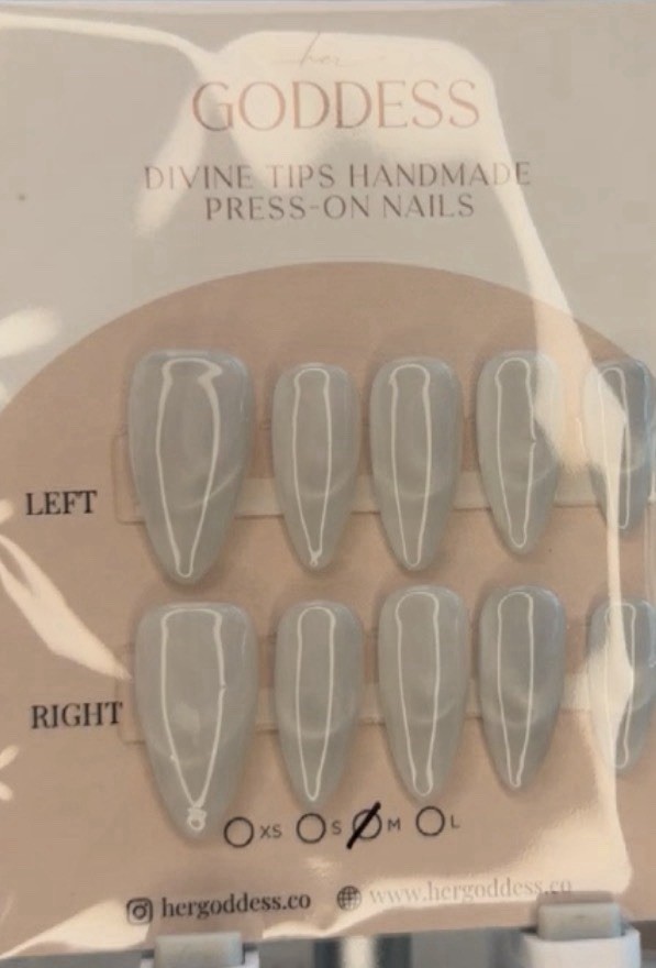 Goddess Gray Shiny Coffin Press-On Nails Medium Full Cover Pre-Designed Set