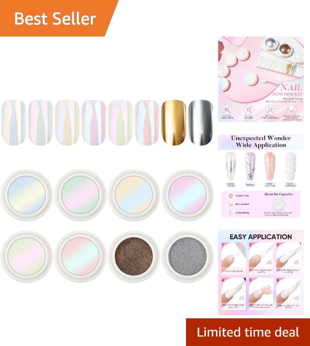 8-Color Pearl Chrome Nail Powder Set – Holographic Pigment Collection