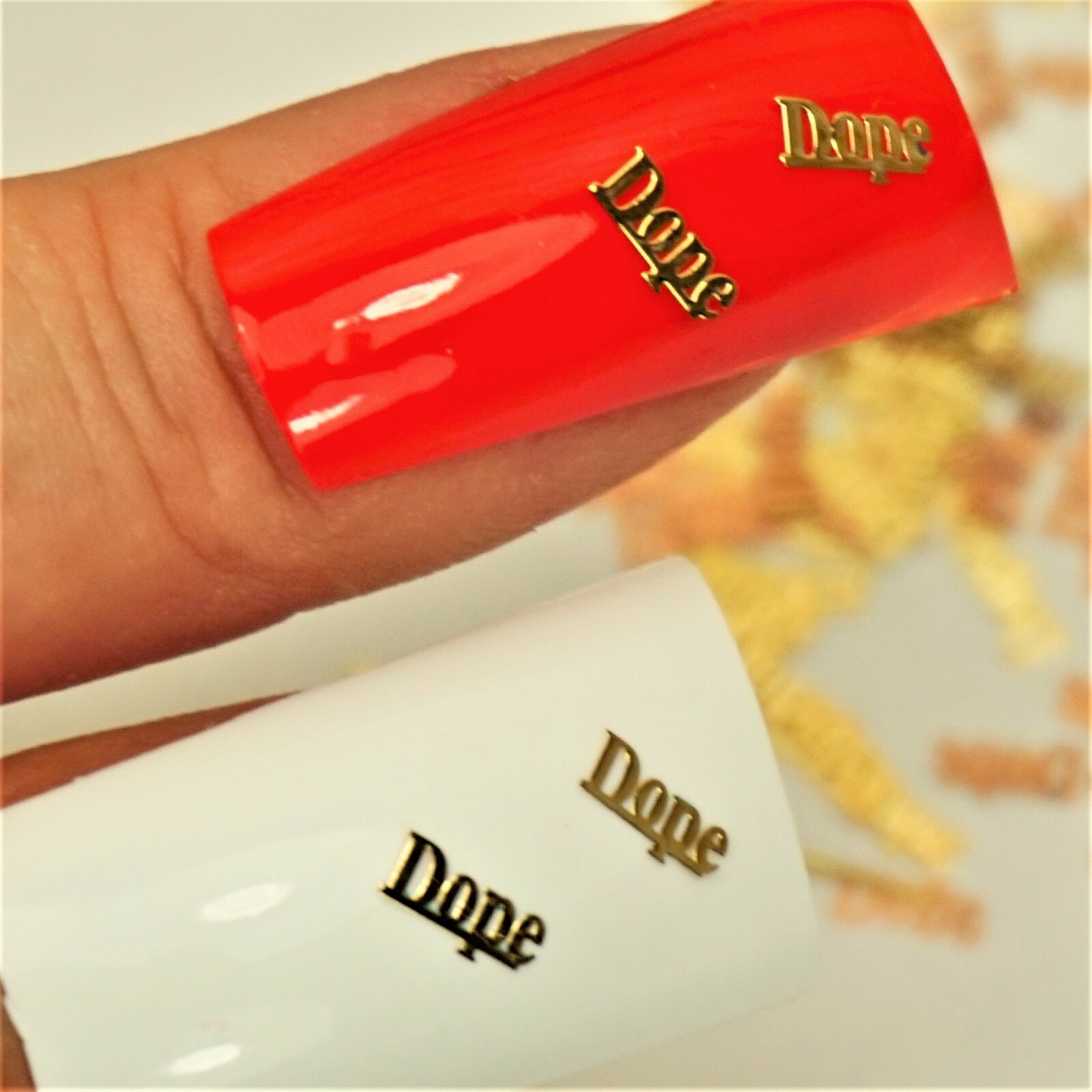25 GOLD METAL “DOPE” NAIL CHARMS NAIL DECALS SMALL GIFT IN BOX FOR WOMEN