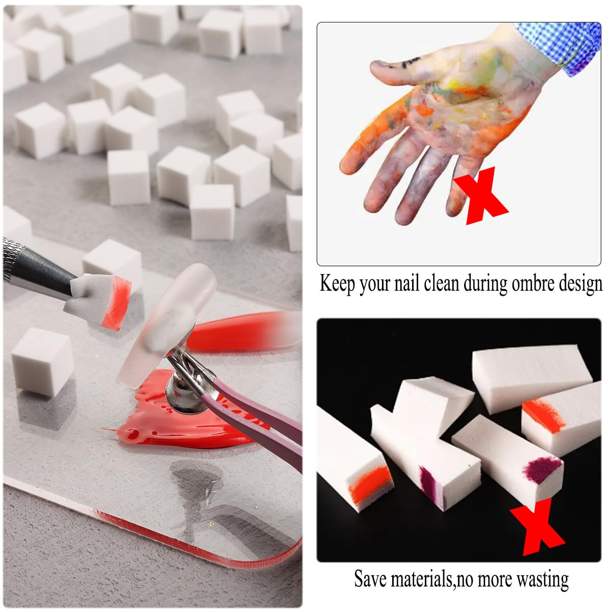 100Pcs Soft Nail Sponges for Ombre, Nail Art Sponges With Grabbing Pen, Aura Nai