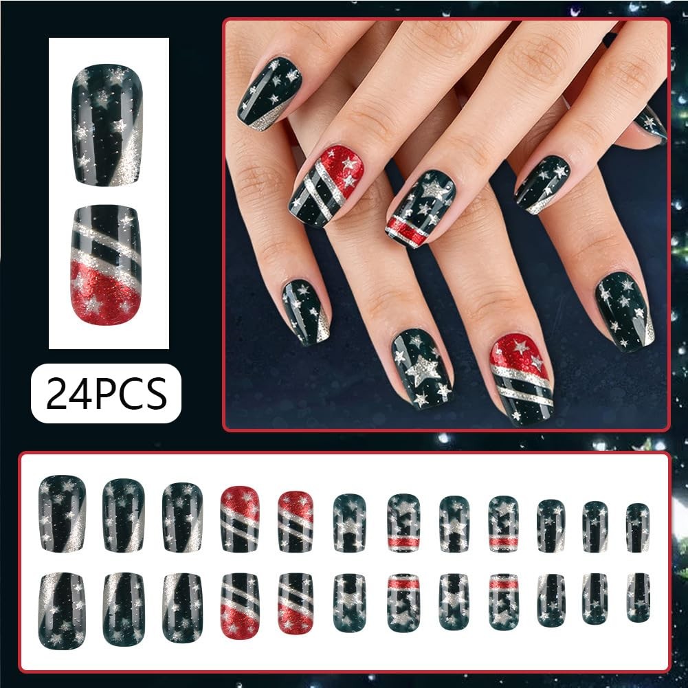4th of July Nails – Fourth Press On Red and Blue Five-Pointed Star