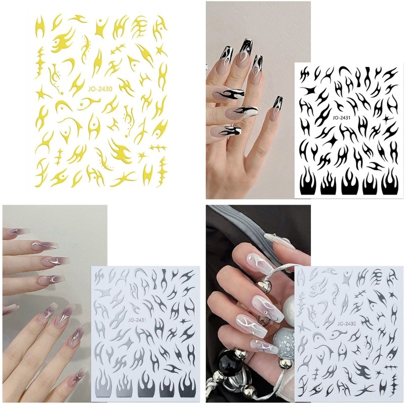 Nail Stickers Irregular Flame 3D Bronzing Strips Decals Sliders For Nails Tribal