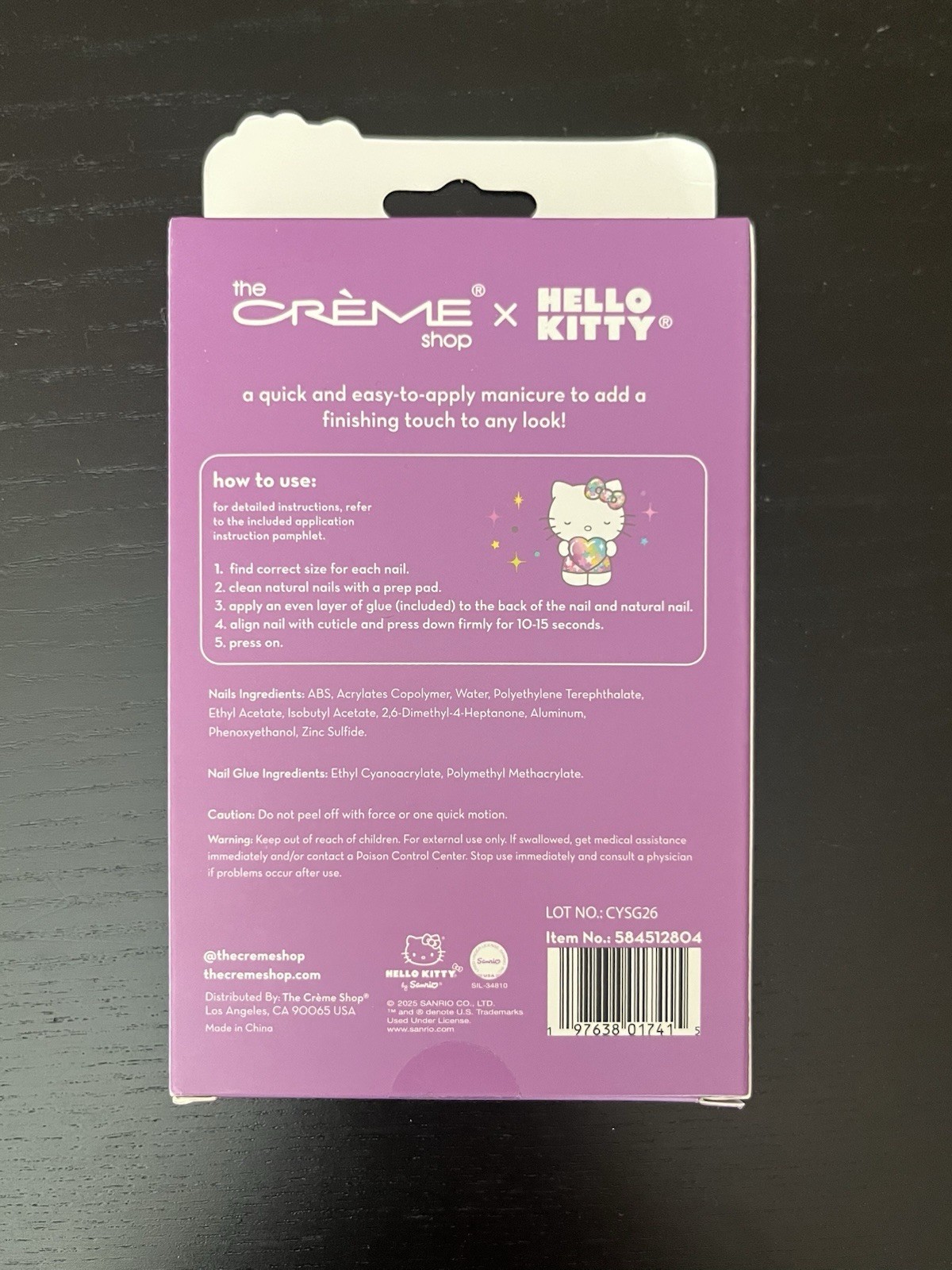 The Crème Shop Hello Kitty Cat Eye Purple Almond Press On Nails 28 Ct NIB NEW!!!