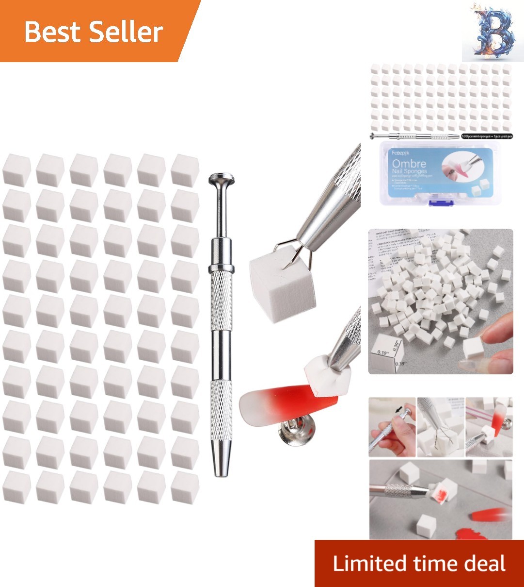 Ombre Nail Art Sponges (100 pcs) with Grabbing Pen for Clean Application