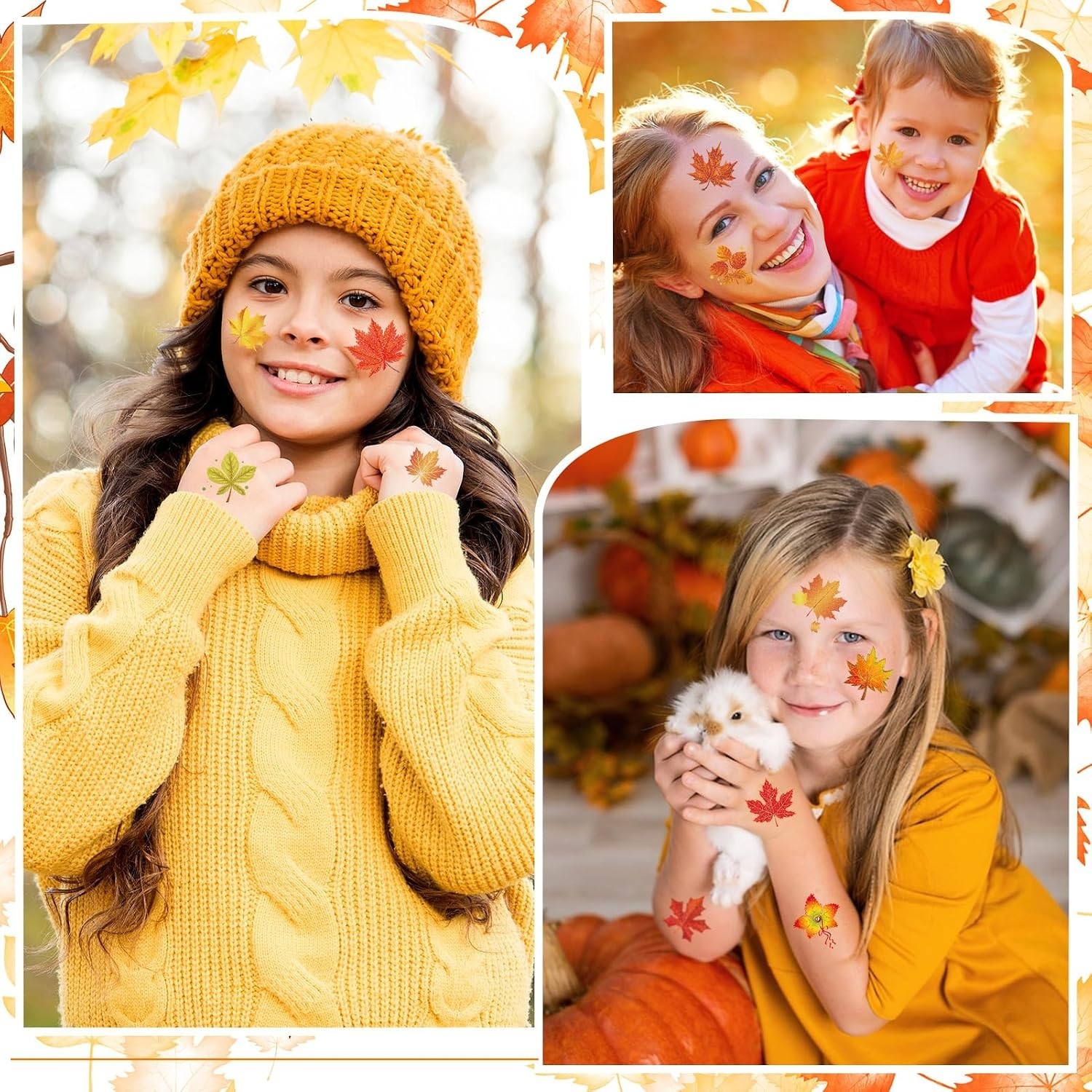 72pcs Glitter Fall Leaves Temporary Tattoos Autumn Harvest Tattoos Stickers f…