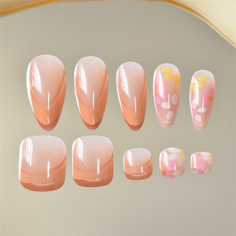 Vibrant Orange French Daisy Press On Nails Summer Nail Kit