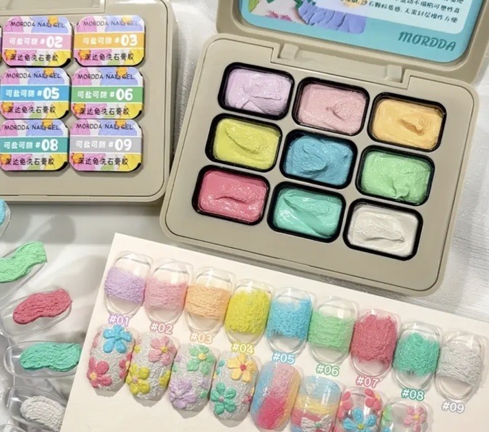 9-Color Gel Palette for Ombre Nail Design – Textured Pastels