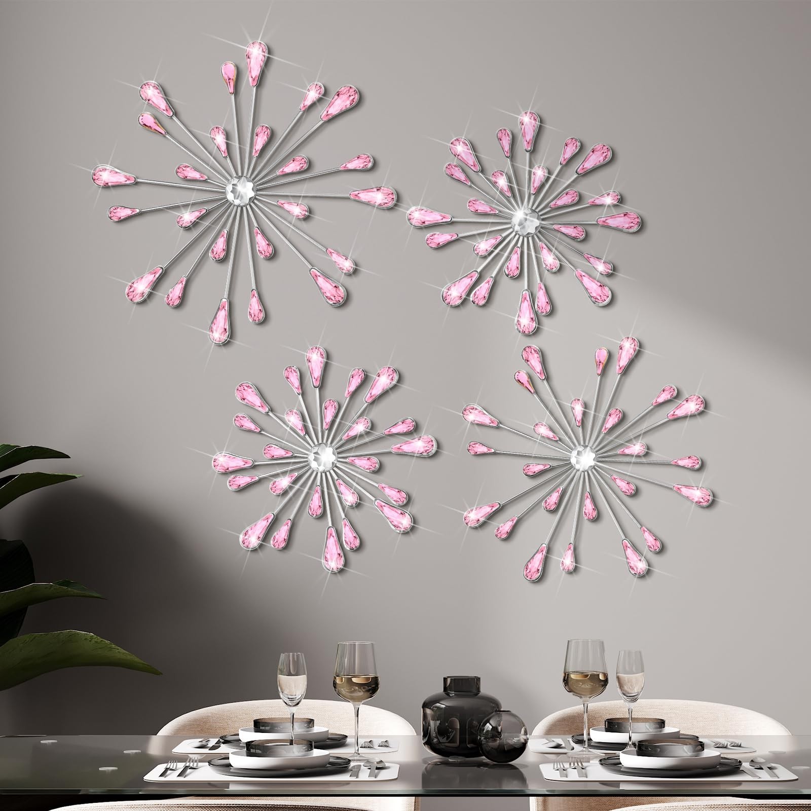 Hicarer 4 Pcs Starburst Wall Decor Bling Wall Art Crystal Teardrop 3D Hanging…