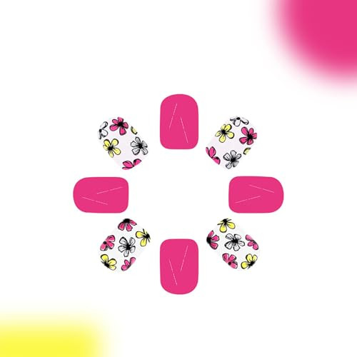 24Pcs Spring Press on Nails Cute Flower Fake Nails Short Square Acrylic A51