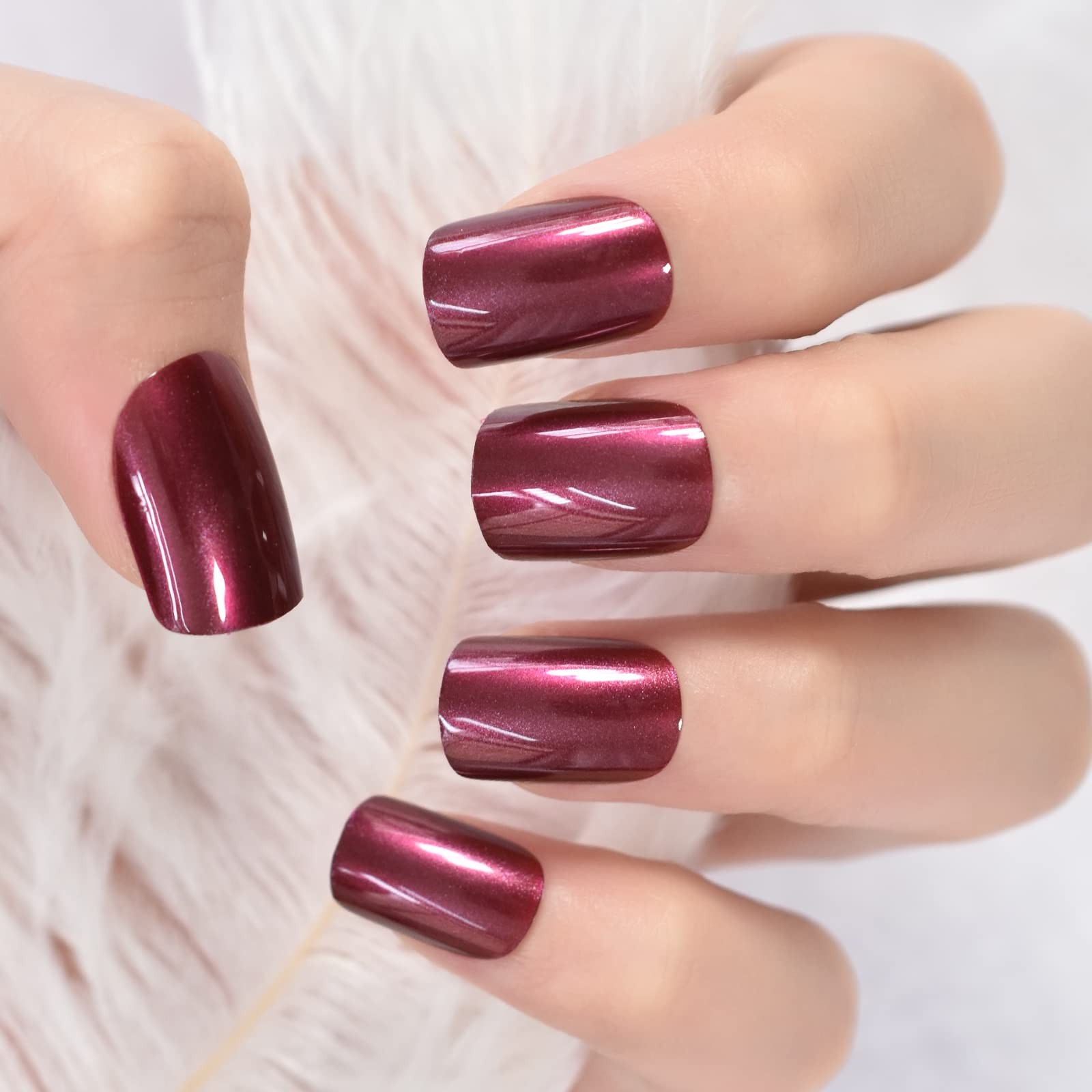Shiny Pretty Red Glossy Press On Nails Short Squoval False Nails Women Girls …