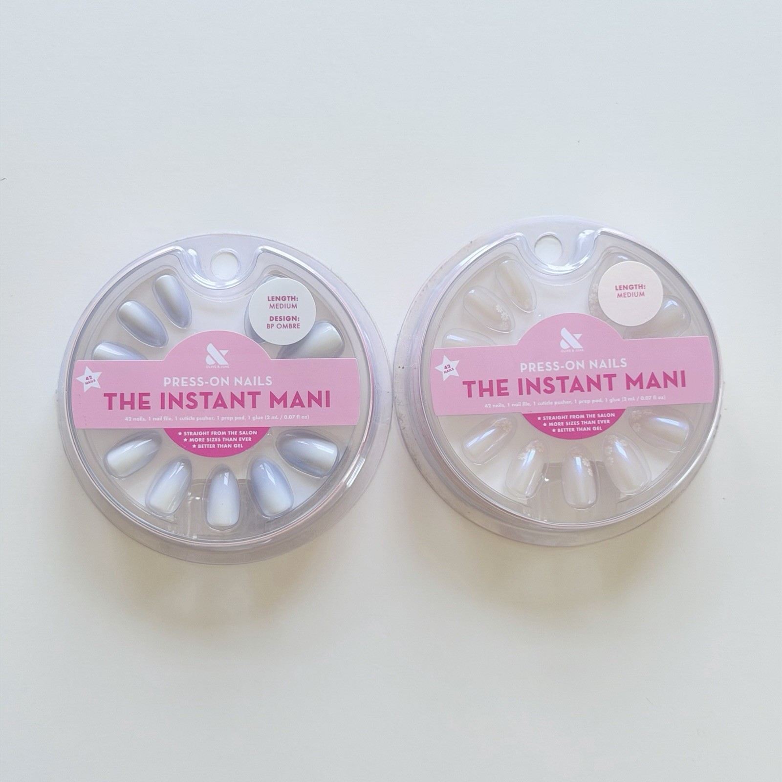x2 Olive & June Instant Mani Press-On Nails Almond Medium Floral /Ombre New SEAL
