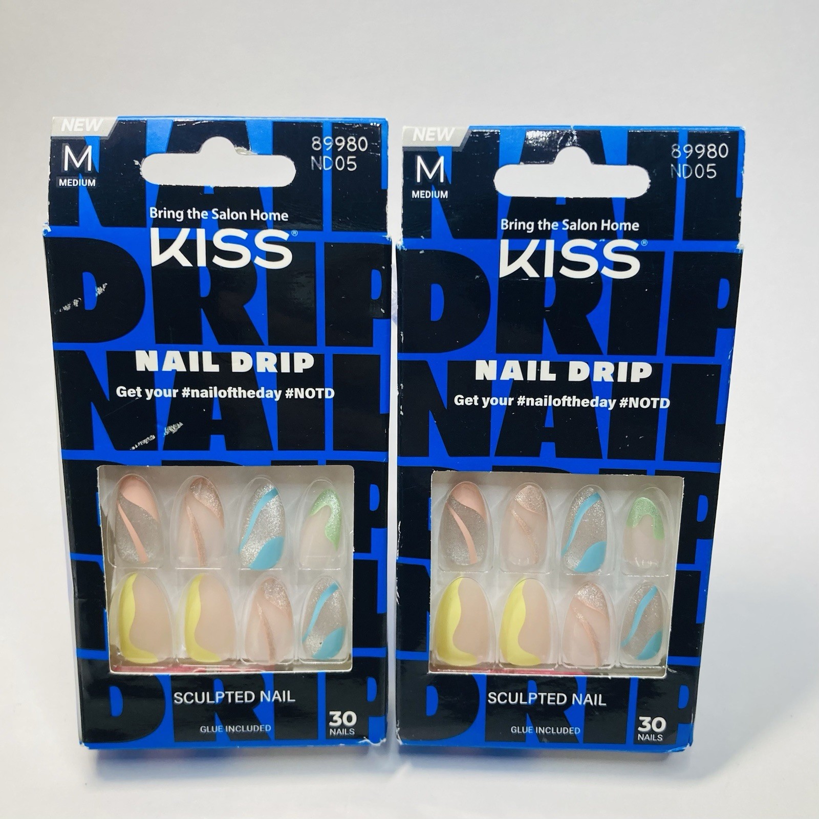Kiss NAIL DRIP Pastel Long Sculpted High Volume (30 Nails x 2 BOXES) Size M NEW