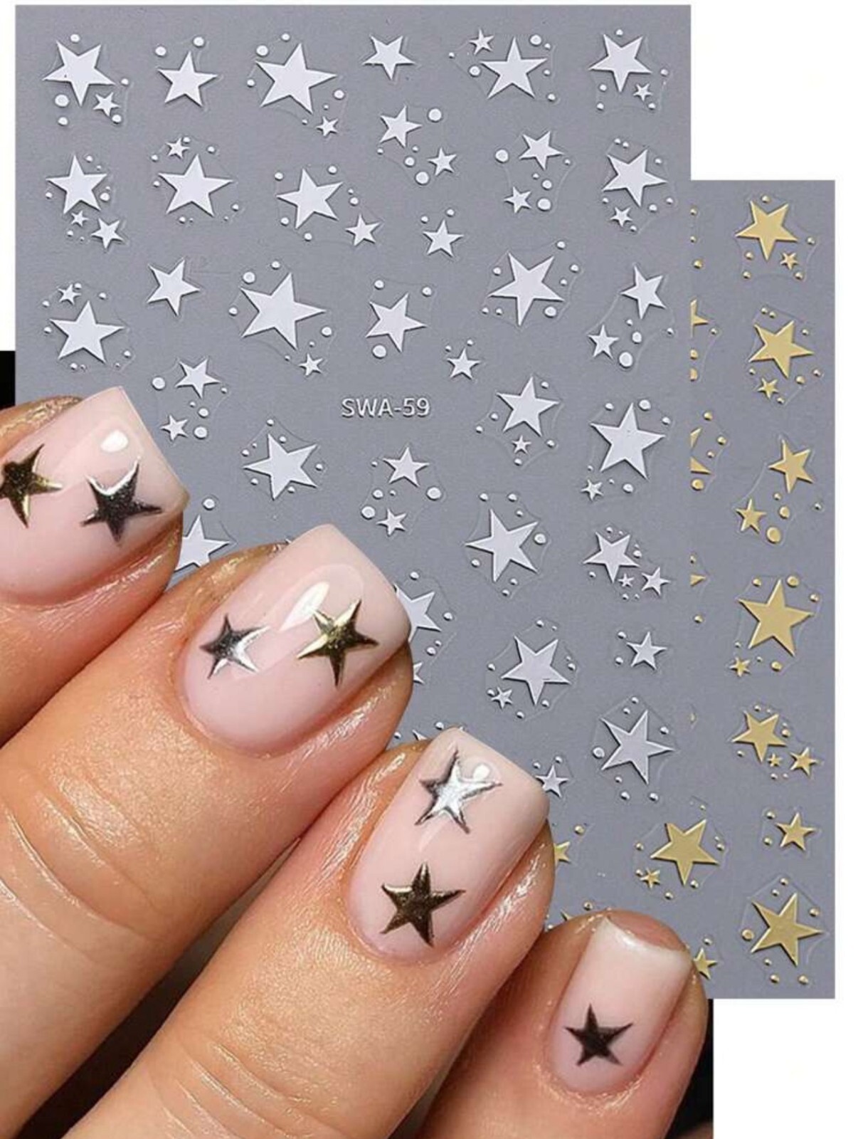 Metallic Stars Nail Art Stickers Decal Transfers Gold Silver Shooting Star SWA59