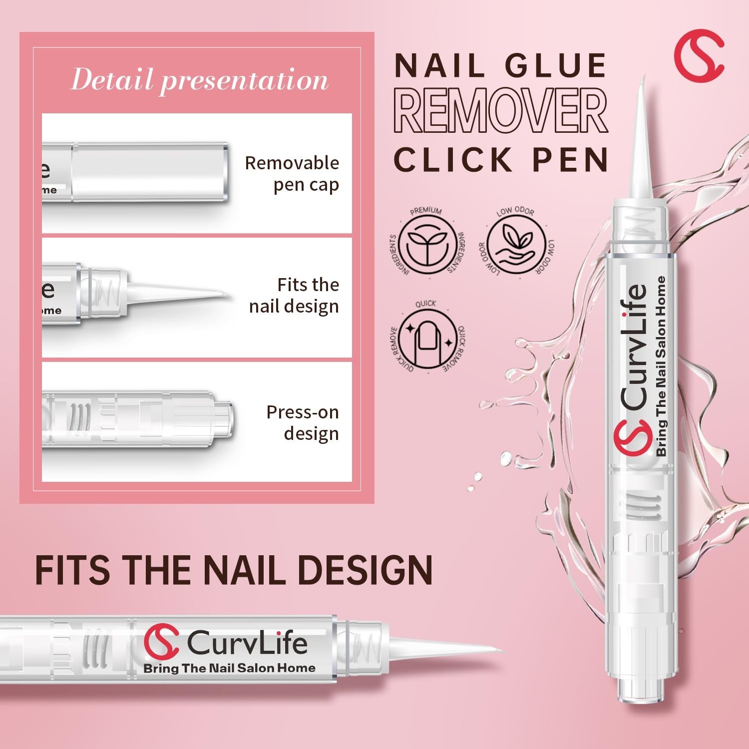 New 3 in 1 Nail Glue Remover Pen, Nail Glue Remover for Press on Nails, Click&Re