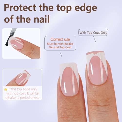 French Gel Nail Tips, 160Pcs Deep Almond French Round French B-Short Square