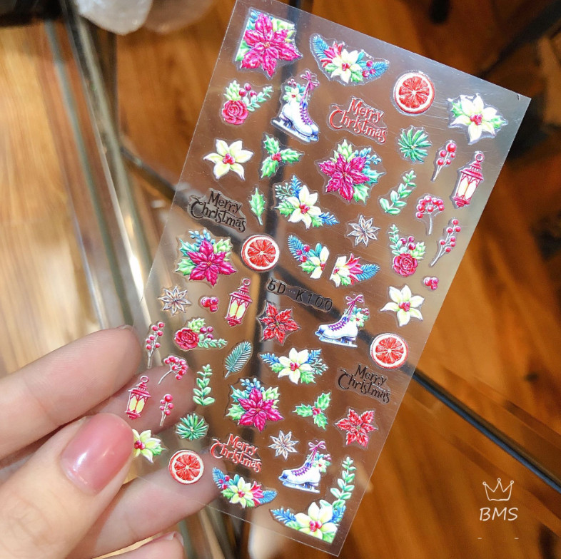 5D Embossed Stereoscopic Christmas Snowflake Nail Art Stickers Self Adhesive NH8