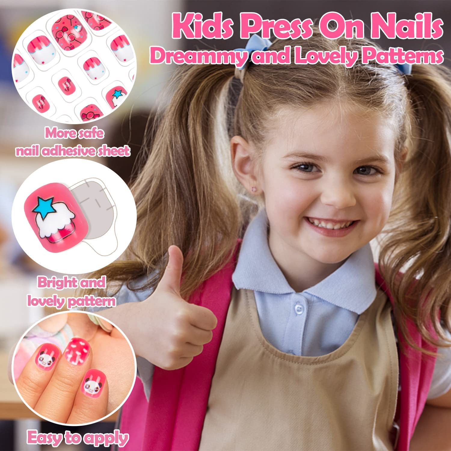 144 Pieces Press On Nails for Kids Children Fake Girls Multicolour