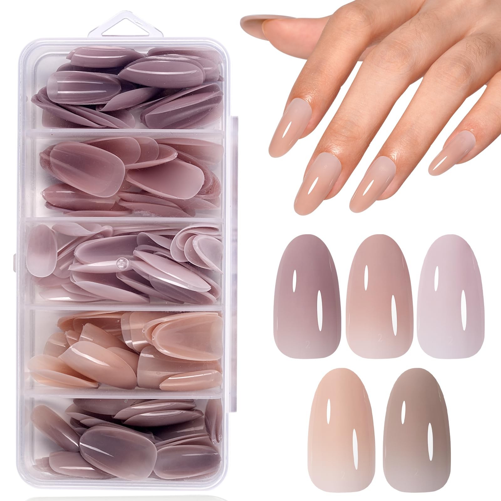 AILLSA Medium Gel Nail Tips Oval Shape 5 Natural Oval,