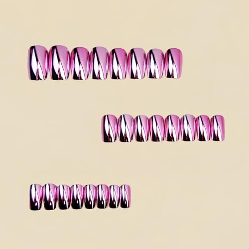 RUOKEXIN Medium Length Press on Nails Square Fake Nails Pink Square Pink 08-12