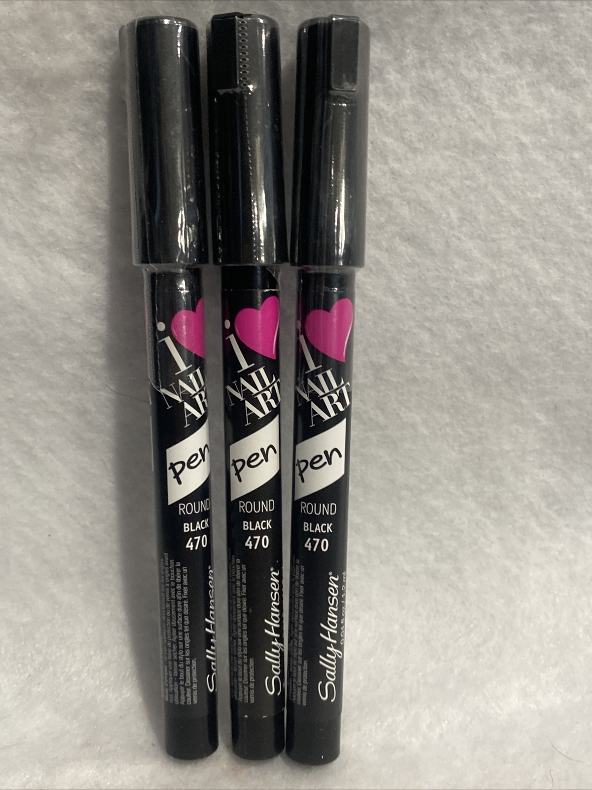 Lot Of 3 Sally Hansen I Heart Nail Art Stylo Pen Round #470 Black – Noir