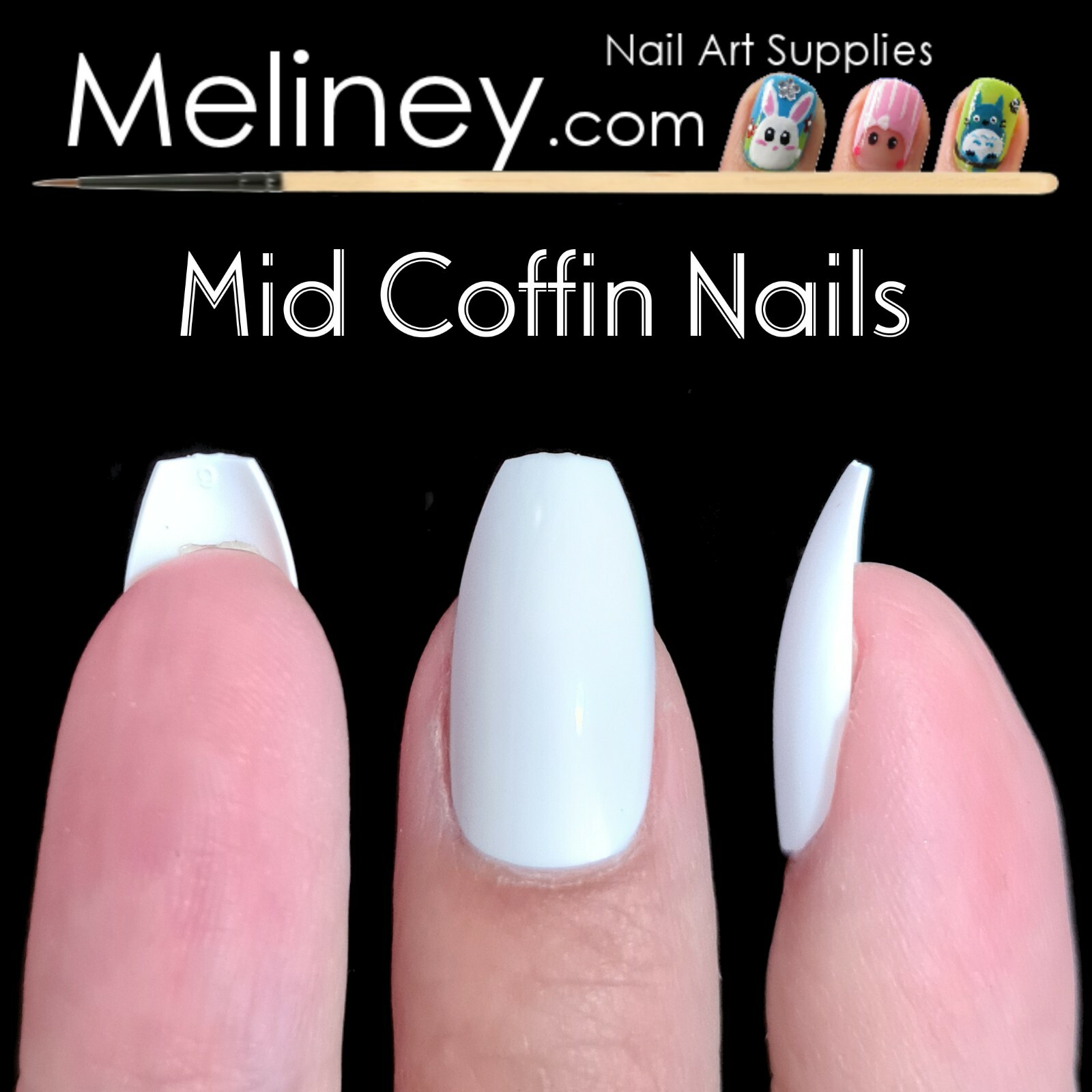 600pc Mid Coffin Ballerina Shape Full Cover Nails False Tips Length