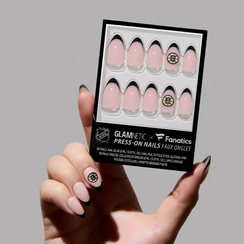 Boston Bruins Press-On Nails: Gloss Finish, Almond Shape, 30 Pieces