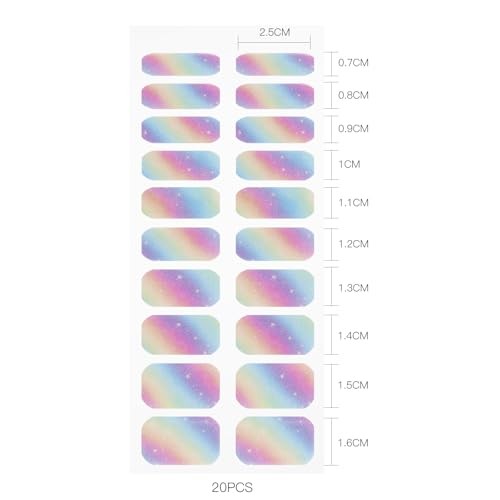 Gel Nail Stickers Rainbow Glitter Semi Cured Gel Nail Strips Wraps UV/LED