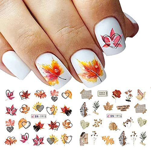 Fall Nail Stickers Autumn Leaves Nail Water Transfer Stickers, Design 8