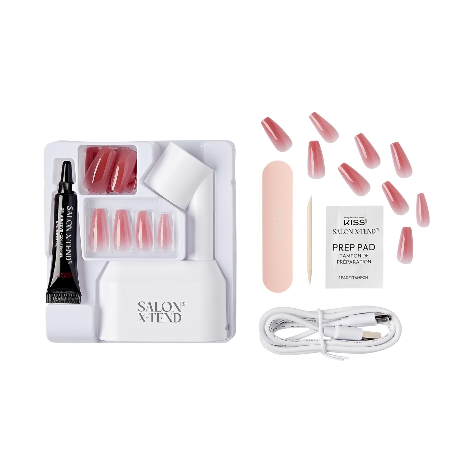 Salon X-tend, Press-On Nails, Nail glue included, Tone’, Medium Pink, Long Si…