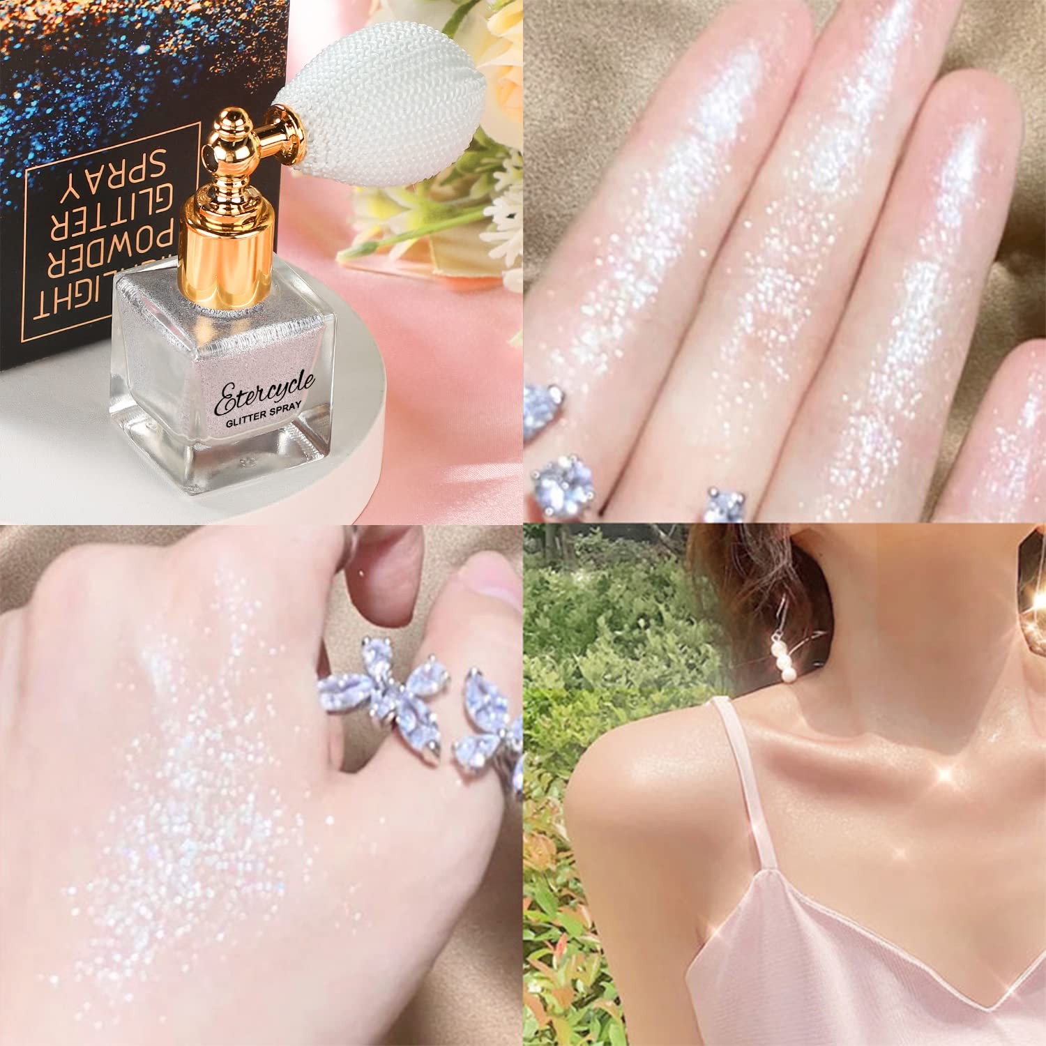 Etercycle Silver Body Glitter Spray, Shimmering Spray Powder Sparkle