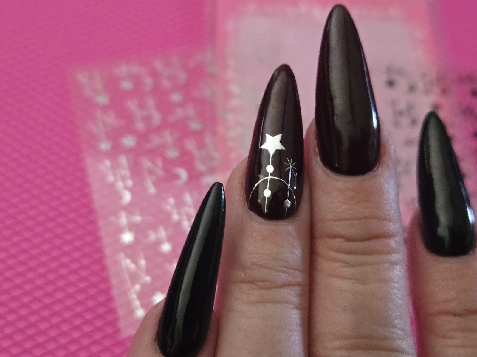NEW 2 SHEETS SILVER AND BLACK BOHEMIAN CHANDALIER CELESTIAL SELF ADHESIVE NAIL