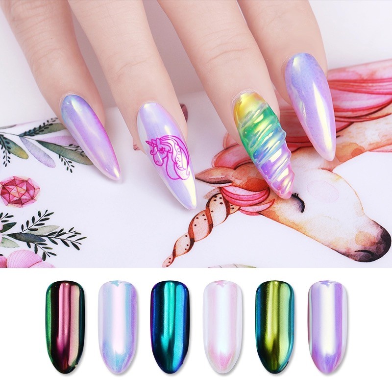 Nail Powder AURORA UNICORN Neon AB RAINBOW Colours CHROME Mirror Effect Nails UK