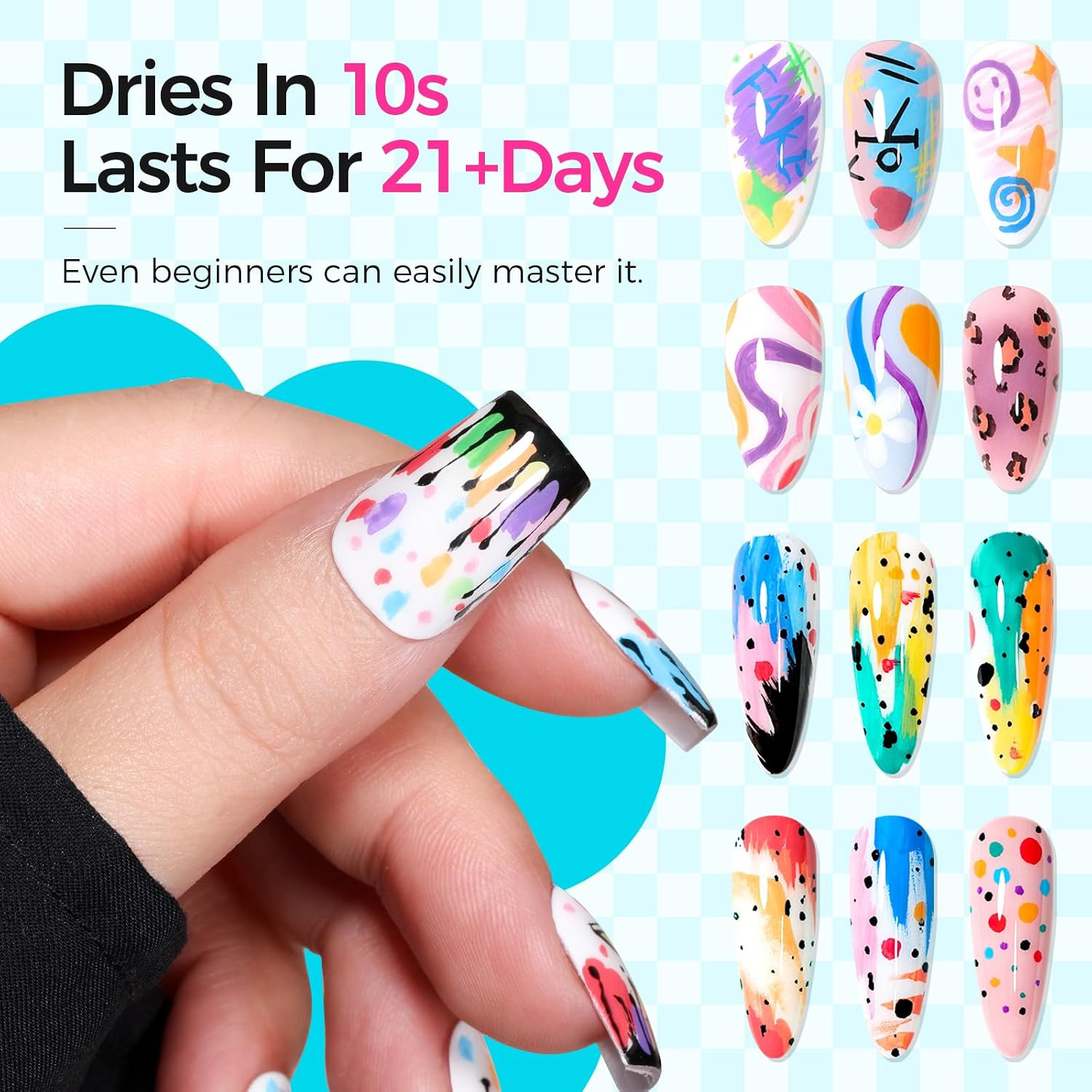 12 Colors 3D Nail Art Pens 0.7Mm, Waterproof Quick Dry for DIY Nail Design | Acr