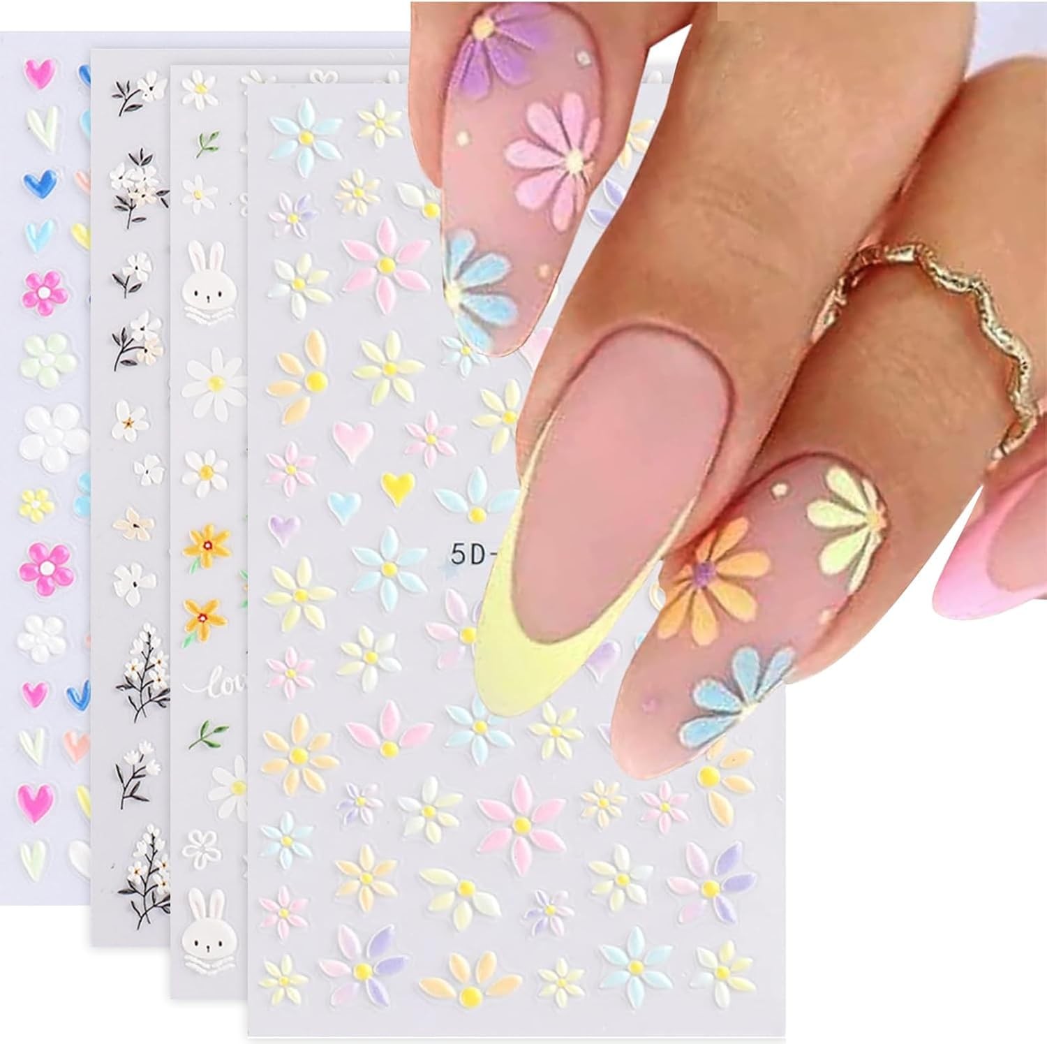 Flower Nail Art Stickers Decals 5D Embossed Spring Colorful-01